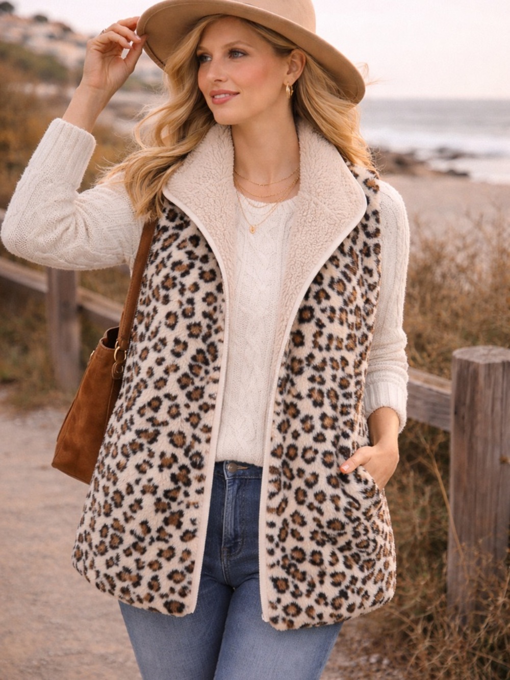 C.C Reversible Leopard Sherpa Vest S | Faux Fur Cozy Layer Ultra Soft Chic